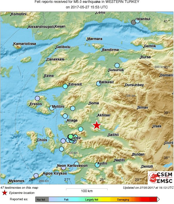 M5.0 earthquake (deprem) strikes 69 km NE of İzmir (Turkey) 21 min ago