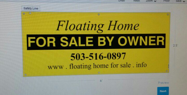 FloatHome4Sale's tweet photo. Ordered this yellow banner for our deck yesterday! Hope it's big &amp; bright enough ;) #fsbo #floatinghome #pdx #columbiariver #bigeddymarina https://t.co/j7pMPJqNeu