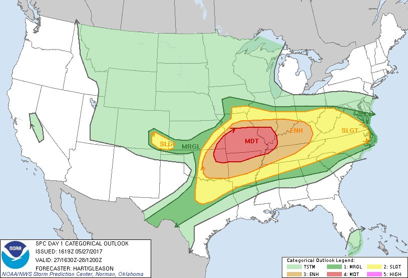 NWSSPC's tweet photo. 11:21am CDT #SPC Day1 Outlook Moderate Risk: over parts of southeast ks northeas... https://t.co/GtEvHPMjG6 https://t.co/PNGBU9X6na