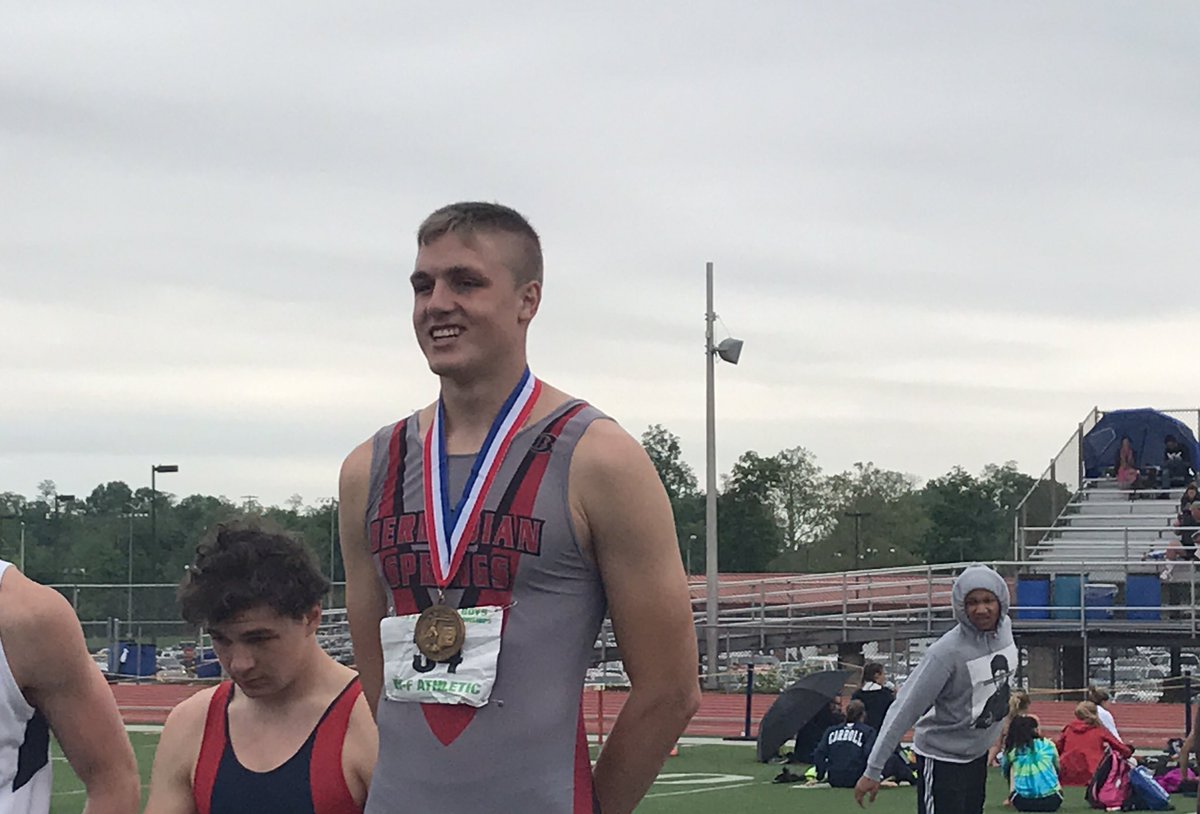 Here's a shot of @trevorgrim123 on the medal stand. Heck of a year and career for the senior.