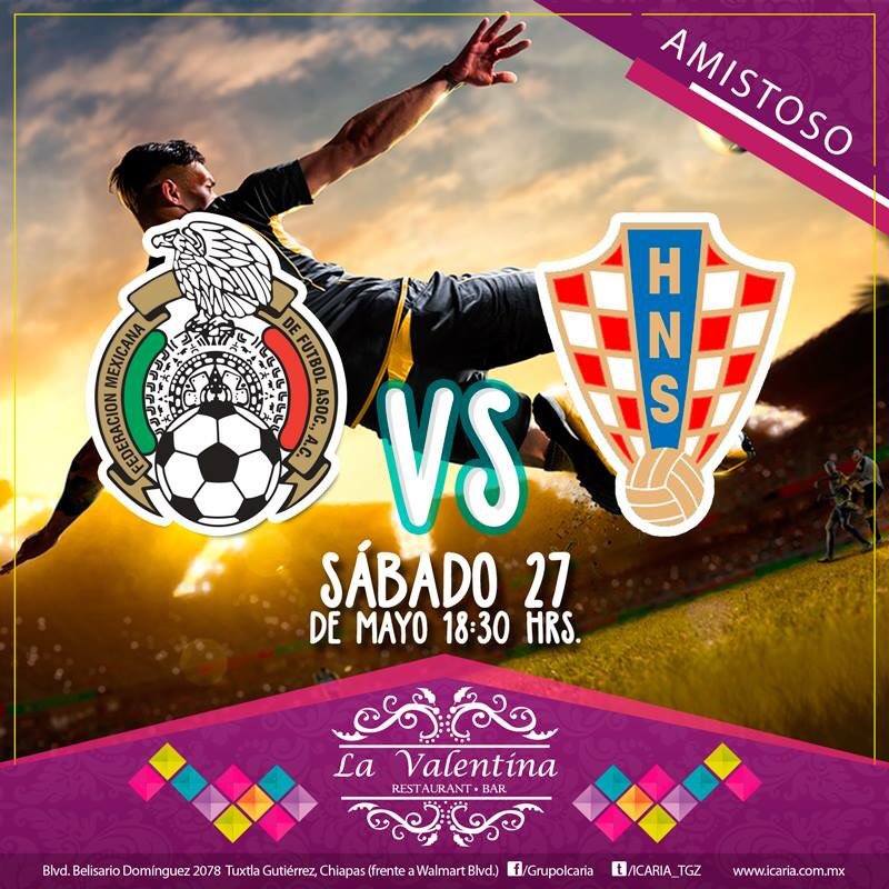 ICARIA_TGZ's tweet photo. ¡Apoya al #TriColor por amor al #fútboll!🎉 Disfruta con nosotros en #LaValentina⚽️ ¡Reserva tu lugar al 📞961 134 7194! #México #Croacia https://t.co/AUCBeon9kt