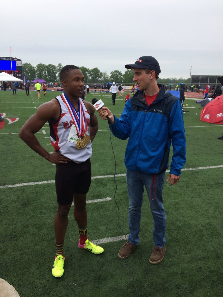 PennTrackXC's tweet photo. Jahvel Hemphill wearing all four of his 100m state golds #PIAAStates https://t.co/PC2tx9q7CI