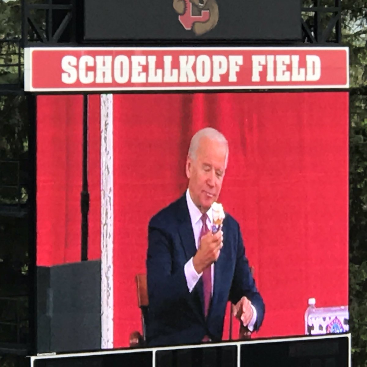 MikeHotPence's tweet photo. I want to find somebody who looks at me the way Joe Biden looks at this ice cream cone. #CornellConvocation https://t.co/GhZFOkna4v