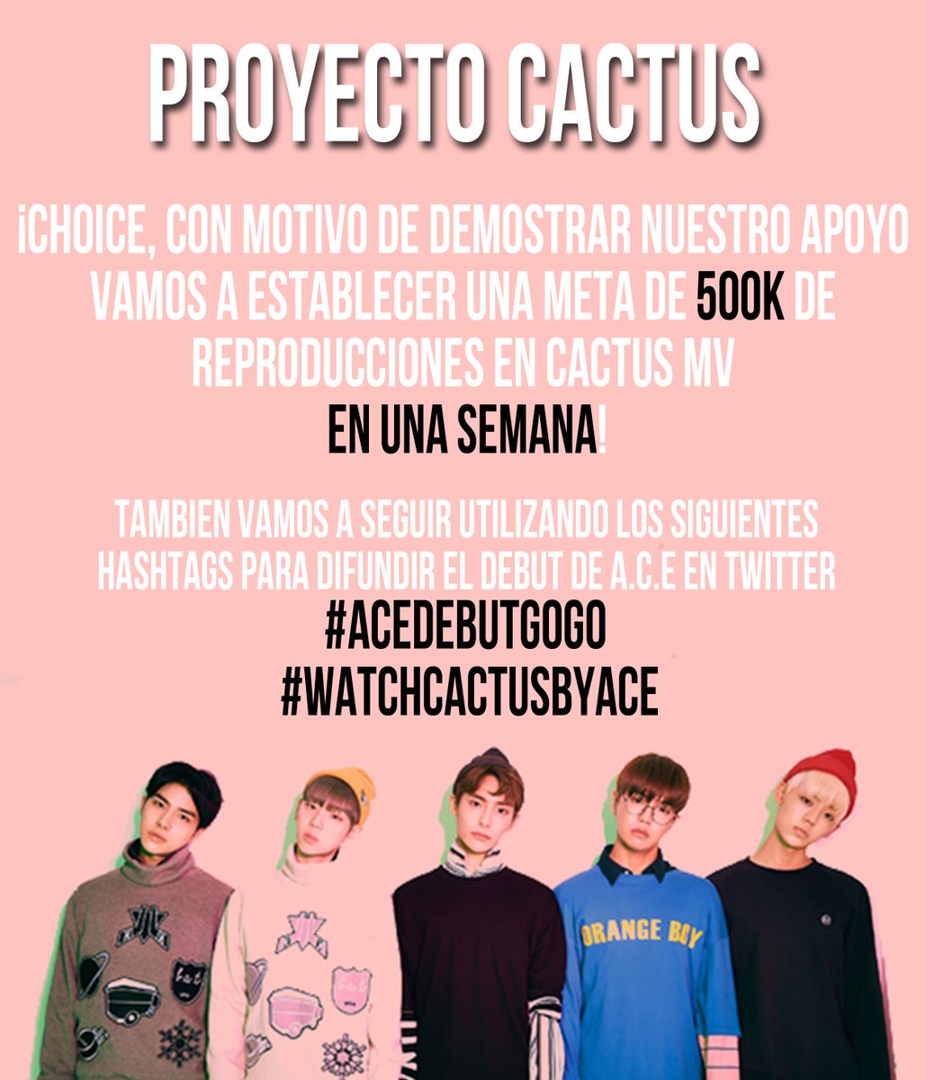 ACE7_Argentina's tweet photo. 📣¡CADA VEZ MAS CERCA DE NUESTRA META!
LES DEJAMOS UN PLAYLIST PARA REPRODUCIR!
#WATCHCACTUSBYACE
#ACEDEBUT
👇👇
https://t.co/RjiyBqmaYG https://t.co/CkylaGa3XA