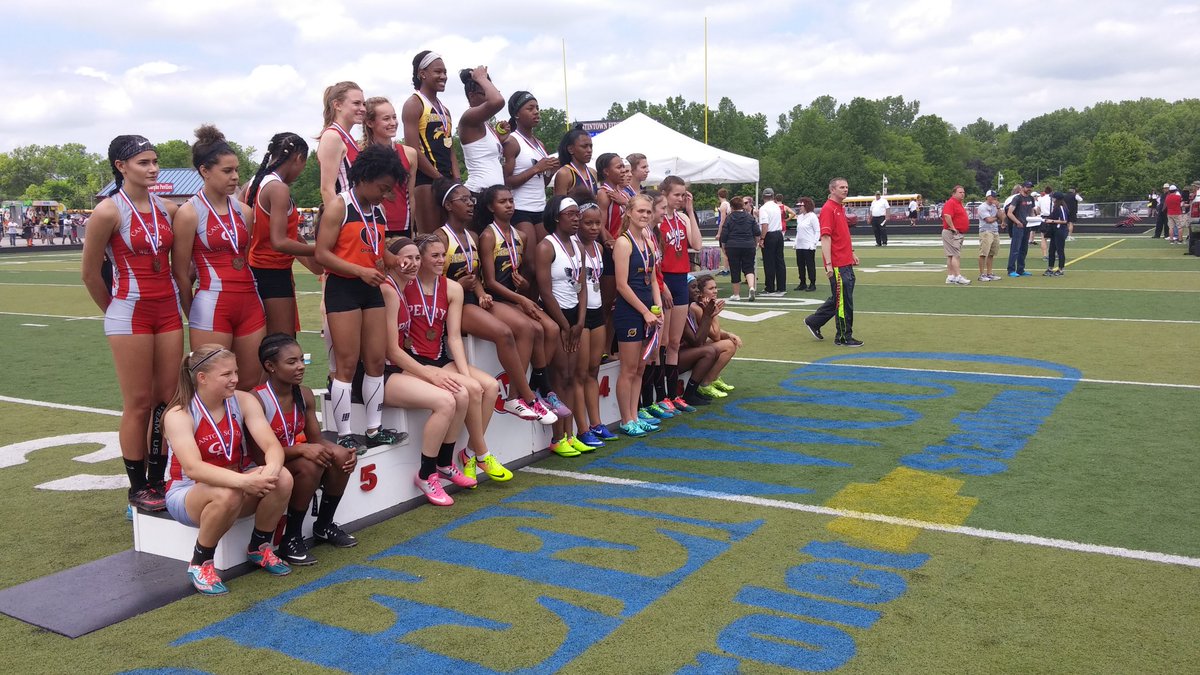 <a href="/BisonAthletics/">Bison Athletics</a> <a href="/PerryTrackField/">Perry Track & Field</a> #NHtrack Girls 4x1 on podium