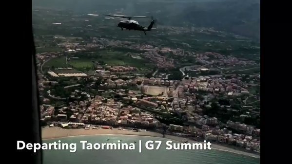 ApplavFiverr's tweet image. POTUS : RT Scavino45: .POTUS realDonaldTrump &amp;amp; FLOTUS Melania departing #G7Summit in Taormina, Italy via #MarineOn…