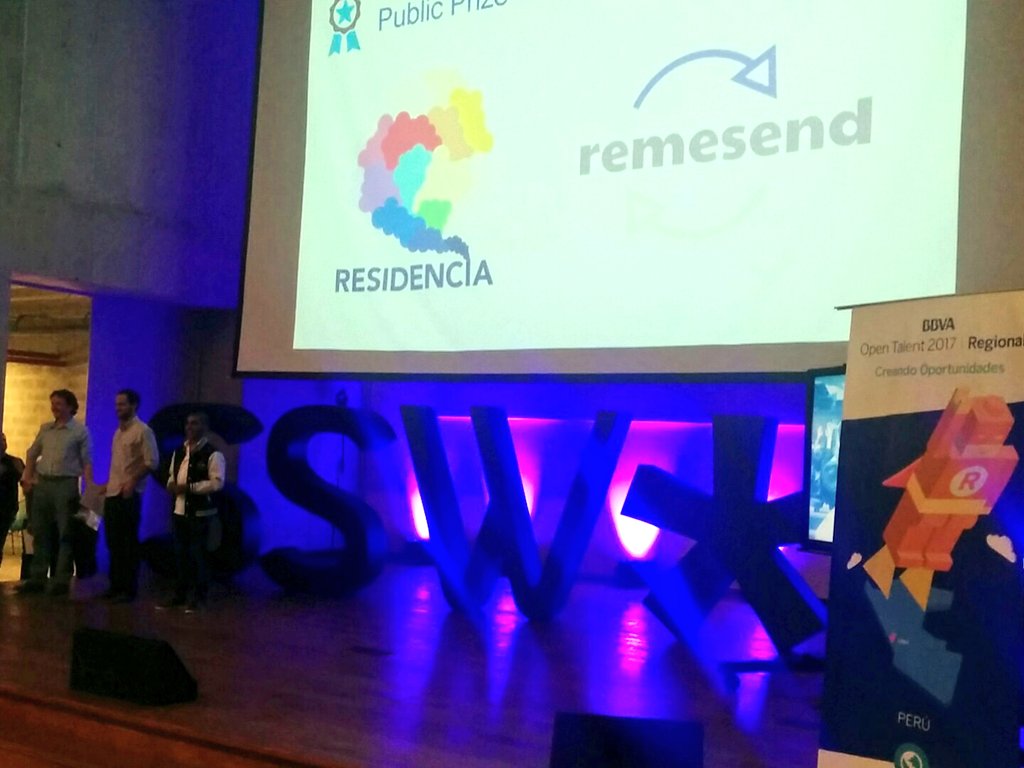 Seedstars's tweet photo. We have our first winner at #SSWLima! Public prize by @residenciaCW goes to #Remesend! Congrats! https://t.co/tRwLkhL578
