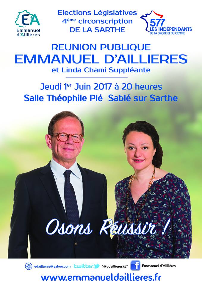 edaillieres72's tweet photo. Je vous donne rendez-vous le jeudi 1er juin à la salle Théophile Plé à Sablé sur Sarthe pour ma deuxième rencontre publique #circo7204 https://t.co/Q2GxCSO5gc