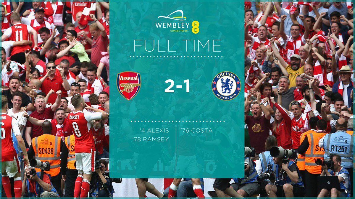 wembleystadium's tweet photo. FULL TIME! They've done it! @Arsenal win the @EmiratesFACup!! https://t.co/32Ryi6uyoF