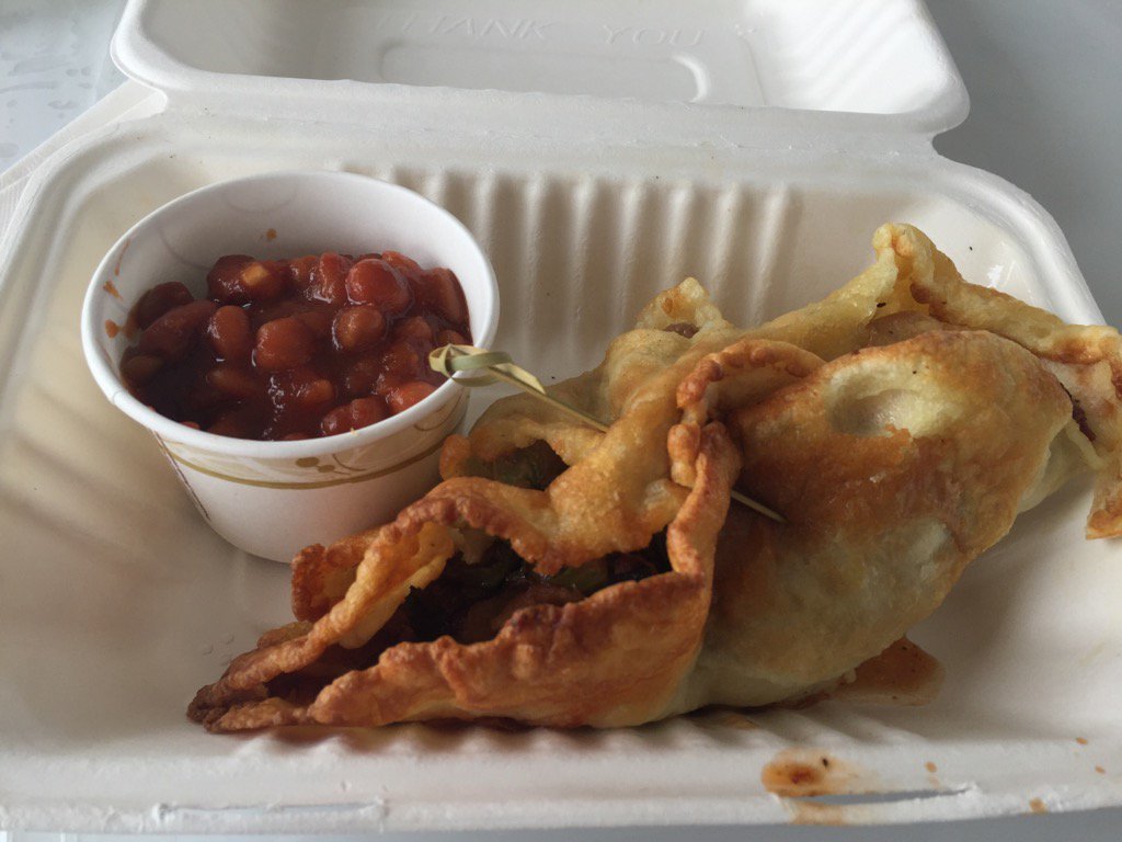 Yorkshire pudding filled with brisket at the food truck festival in