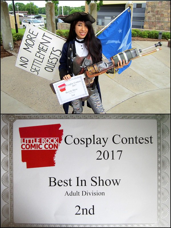 Saerzion's tweet photo. My updated Minutemen General cosplay won 2nd Best in Show at #LittleRockComicCon, much to Preston Garvey's disappointment 🙂 @Fallout https://t.co/7ni816pNs3