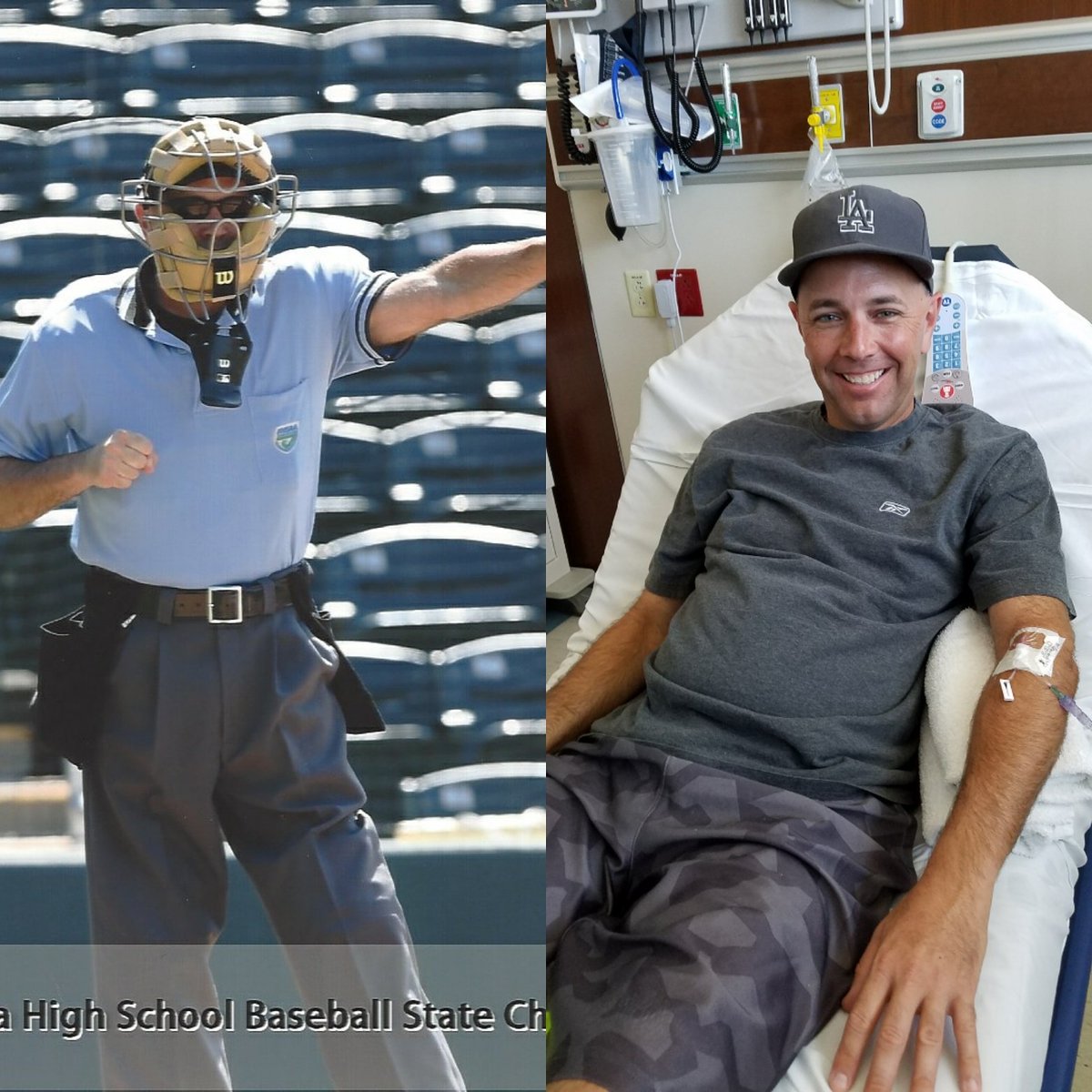 BSBALLUMP's tweet photo. Umpiring the High School Baseball State Finals yesterday and getting fluids in the ER today due to dehydration ⚾⚾⚾⚾⚾ https://t.co/3283vlbmae