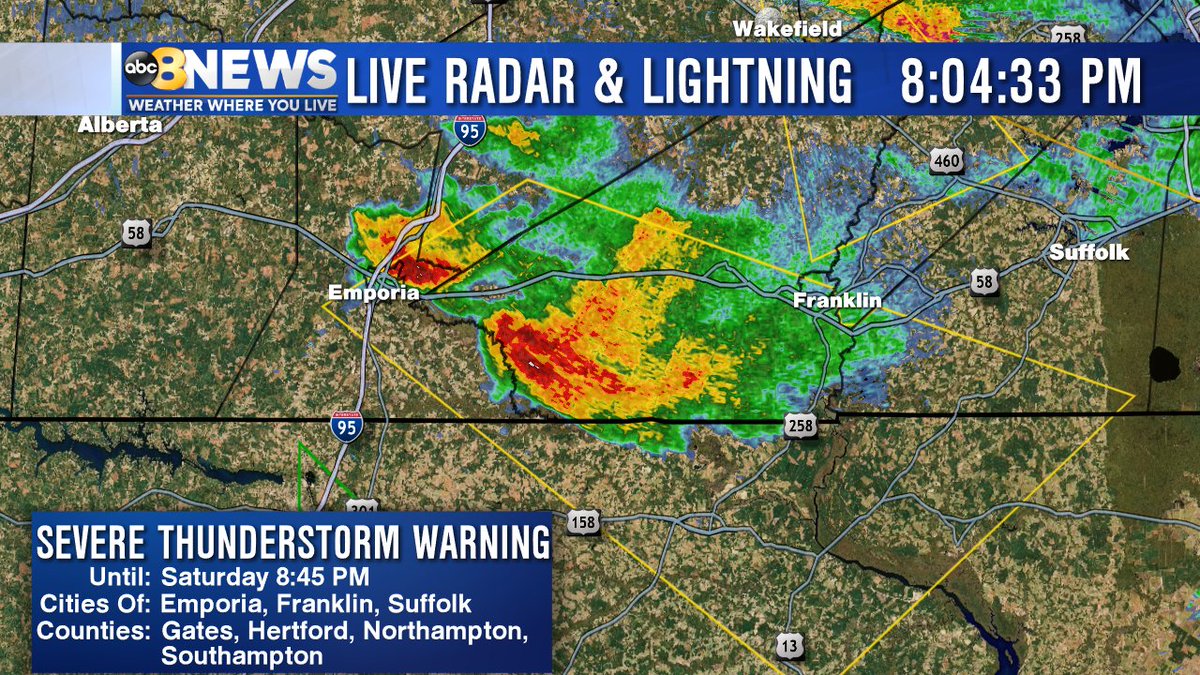 Severe Thunderstorm Warning in effect until 845 p.m. and includes