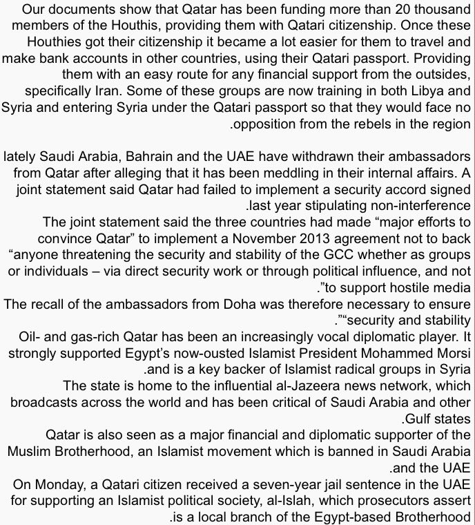 randomspotligh1's tweet photo. #Qatar grants 20000 #Houthis nationality &amp; supports them financially, according 2 a report issued by #BritishCenter4MiddleEastStudies https://t.co/2PhInX4vMv