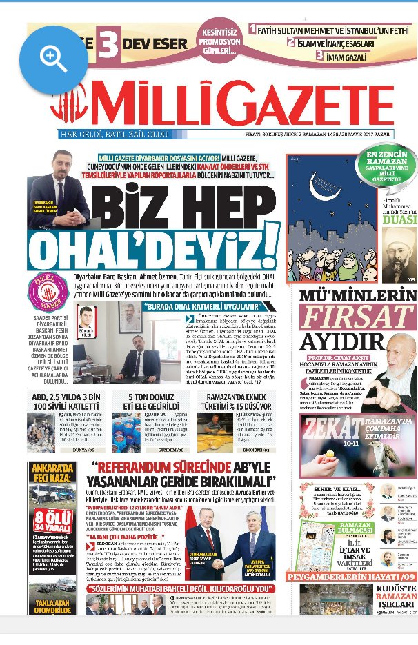 Bu günün Milli Gazetesi 28/05/2017.