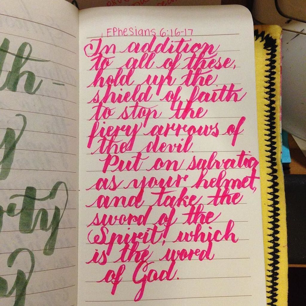 AmyMTalbott's tweet photo. Ephesians 6:16-17 #scriptingscripturedaily verses of the day for May 27th #brushlettering #brushpen #bulletjournal… https://t.co/iBFvPuThZo https://t.co/OB9whpzmED