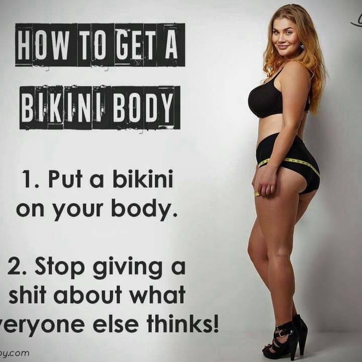 DeRavissante's tweet photo. How to get a bikini body ? 

Ga naar het naaktstrand. Dat staat iedereen. https://t.co/I2pRDfCzif