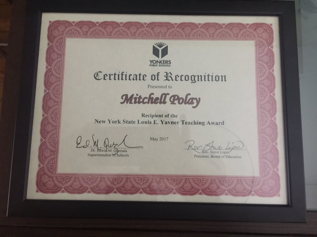 mitchpolay's tweet photo. Very honored to receive the Louis Yavner Award presented to a NY State teacher for teaching of Holocaust and Human Rights. Thank you all. https://t.co/z2xT1Ch510