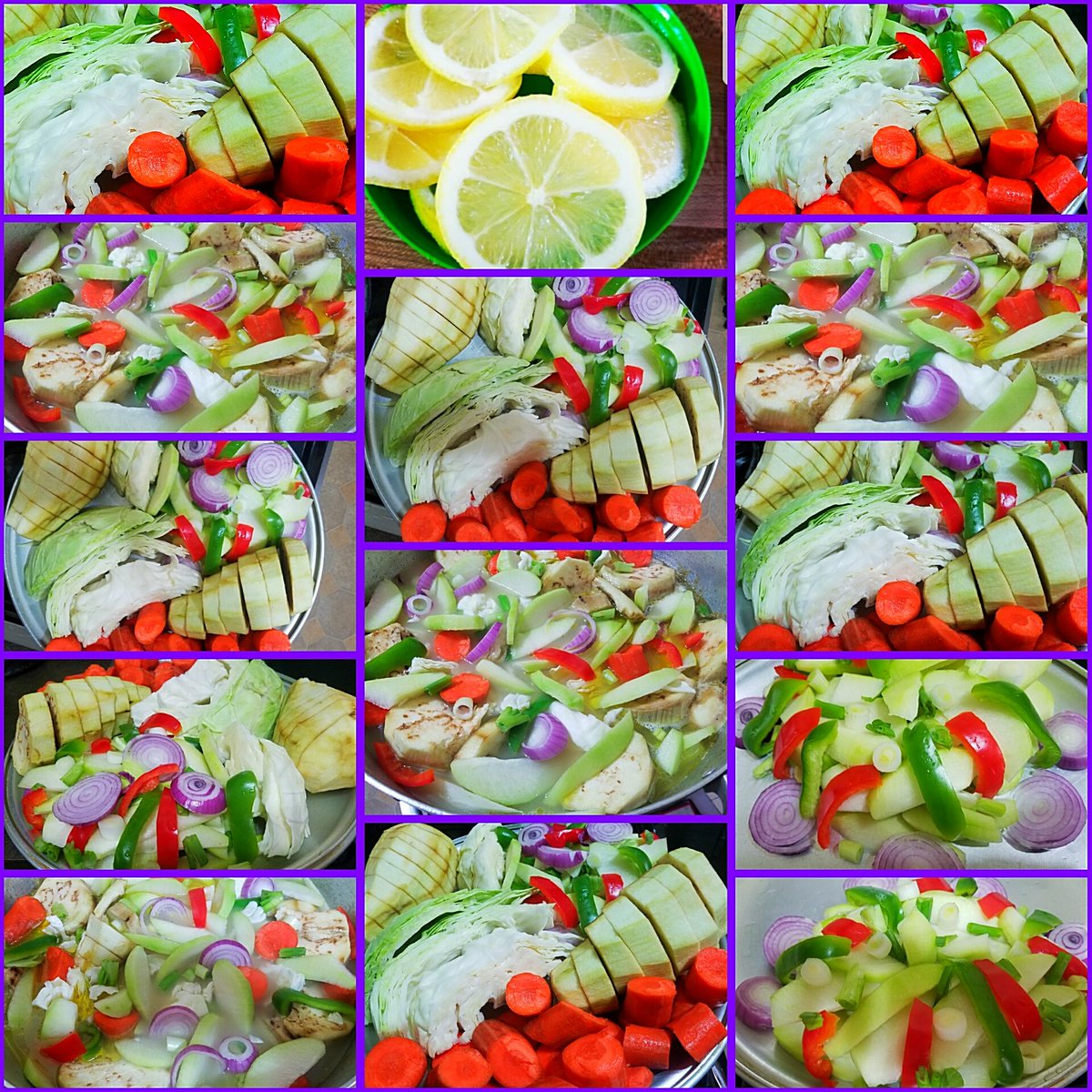 EveLkCuisine's tweet photo. #legumesprep #cabbage #carrots #assortedpeppers #eggplants redonions #freshlime #foodcollageveggies #foodart #caribbeanstyle #staytuned. https://t.co/c5EsdIQdNY