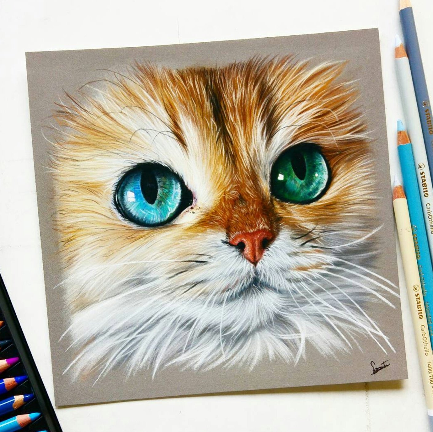 Кошка фломастерами