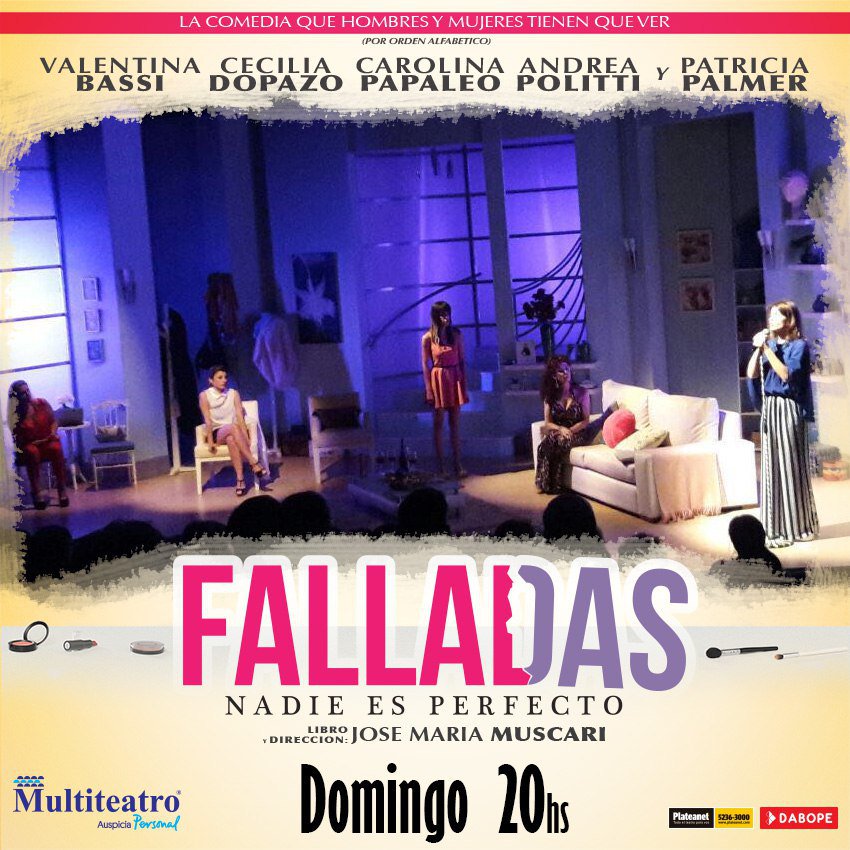 #FALLADAS

HOY 🔘Sáb 20hs y 🔘22hs
MAÑANA 🔘Dom 20hs

Entradas ➡️ <a href="/Plateanet/">Plateanet</a> | <a href="/multiteatro/">Multiteatro</a>  😄💅💋👠
EL GRAN ÉXITO DE LA CALLE CORRIENTES