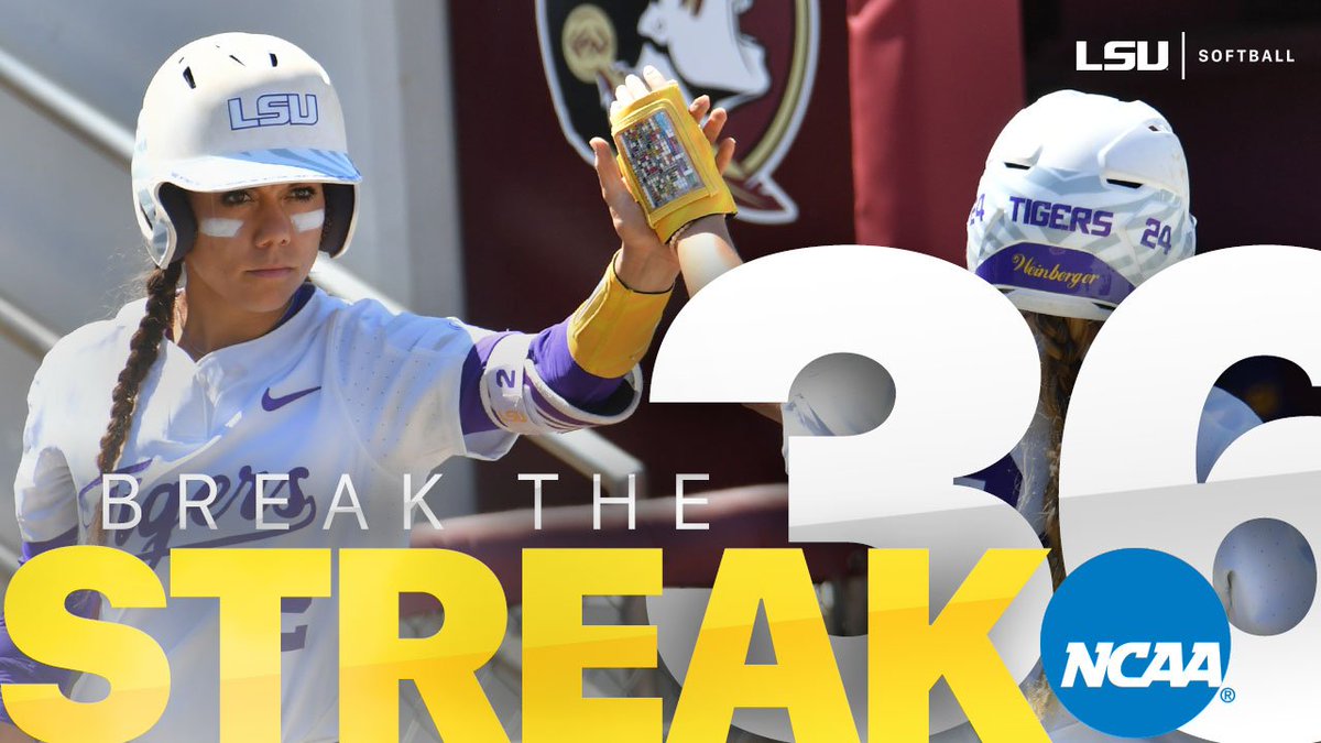 LSUsoftball's tweet image. BREAK THE STREAK! #LSU broke Florida State's incredible 36-game home win streak that dated back to the 2016 season! #AllForLSU