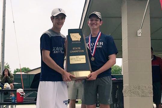 Congratulations to <a href="/CRXavierTennis/">XavierGirlsTennis</a> Jon Lansing &amp; Charlie Esker: 2017 Class 1A Doubles State Champions!! #WeAreXavier #StateChamps