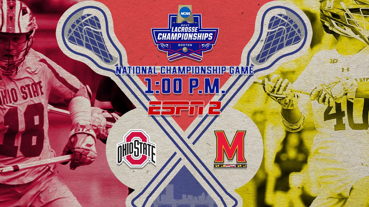 NCAALAX's tweet photo. 🏆 #NCAALax National Championship Game
⚪ Ohio State vs. Maryland
🕐 Monday at 1 p.m. ET
📺 ESPN2
📱 https://t.co/UGPOQSrzvj https://t.co/1ZJzlEZlbc