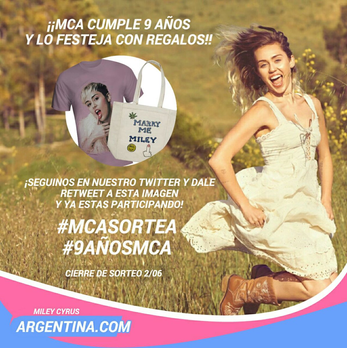 MCyrusArgentina's tweet photo. #MCASortea RT este tweet y Seguinos y YA estas participando. Finalizs 02/06. Solo para Argentina. Leer Bases y Condiciones. #9AñosMCA https://t.co/RzWbmwvdy4