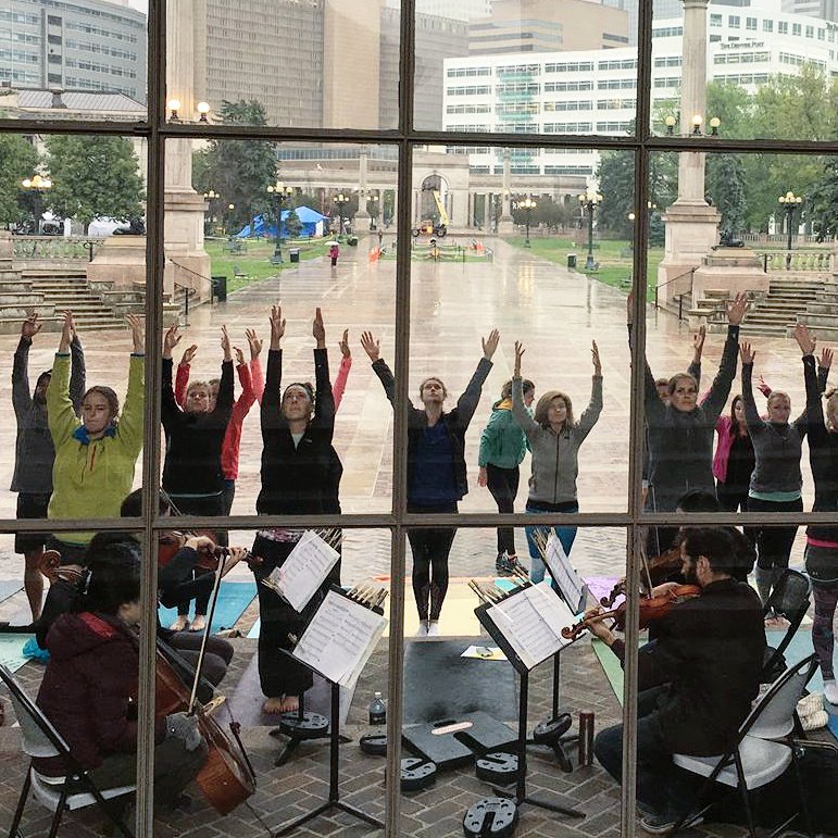CrescendoSociet's tweet photo. Thanks to everyone who braved the rain and down dog'd with us at our CSOm yoga event! You all are #yogachamps! #coloradosymphony #csomg https://t.co/tfahOIOsg2