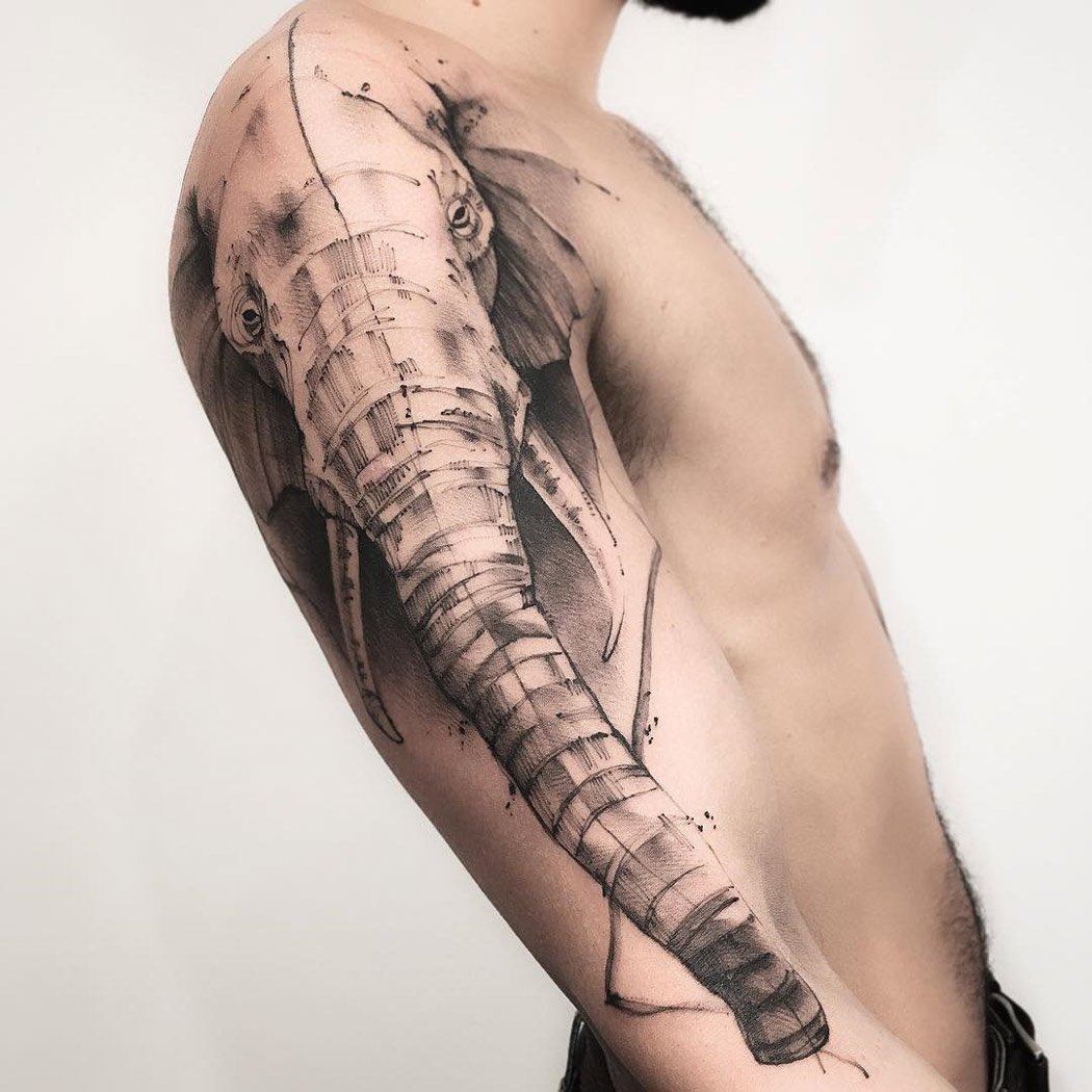 Elephant tattoo by Kamil Mokot | Photo 20483