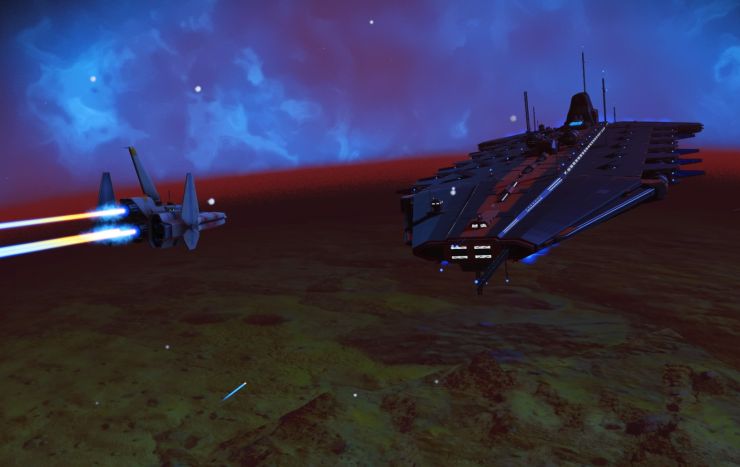 gwbrownell's tweet photo. If things on the planet get too hot, I can flee to my Star Destroyer freighter - No Man's Sky game.  #NMS https://t.co/LAiIJKj2nY