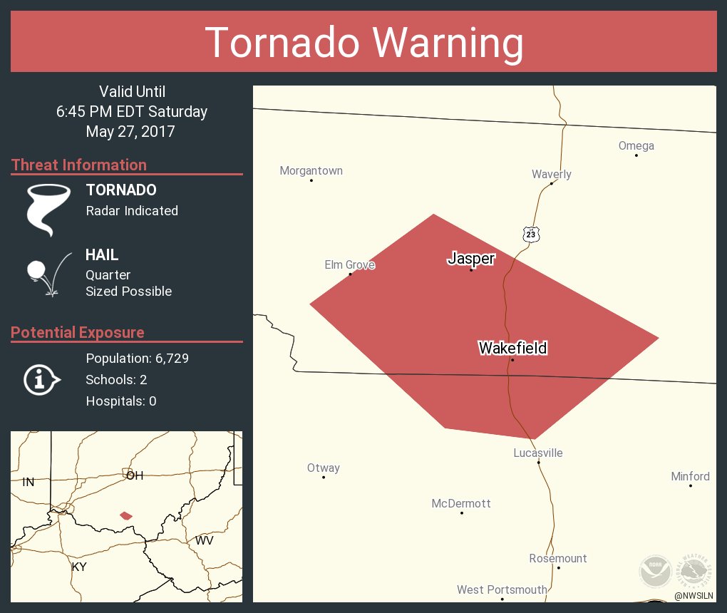 NWSILN's tweet photo. Tornado Warning including Jasper OH, Wakefield OH until 6:45 PM EDT https://t.co/GDl7RR4Upt