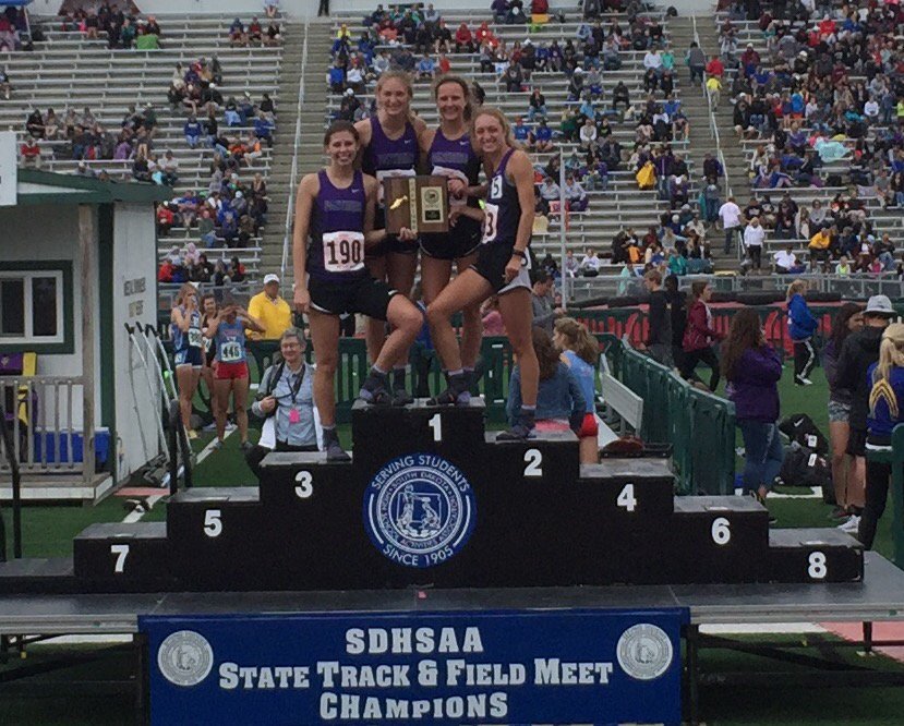 track_dv's tweet photo. DV girls Medley Relay team wins the Gold!!! New school record 4:14.22!!! Awesome! #SDstateTrack2017 #DVTrack π https://t.co/wQxik5BHEu