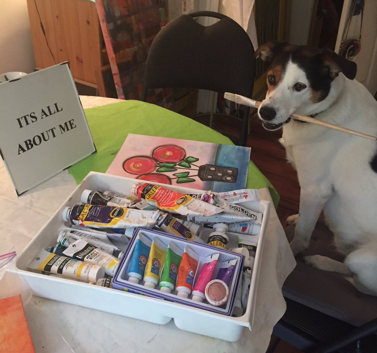 glanabergirl's tweet photo. @prettyred52  Hi Patch, just getting my mum ready for her first art show @PersephonesWar tomorrow Hope your mum can drop in!  Love Oliver https://t.co/0IDMJQhlZM