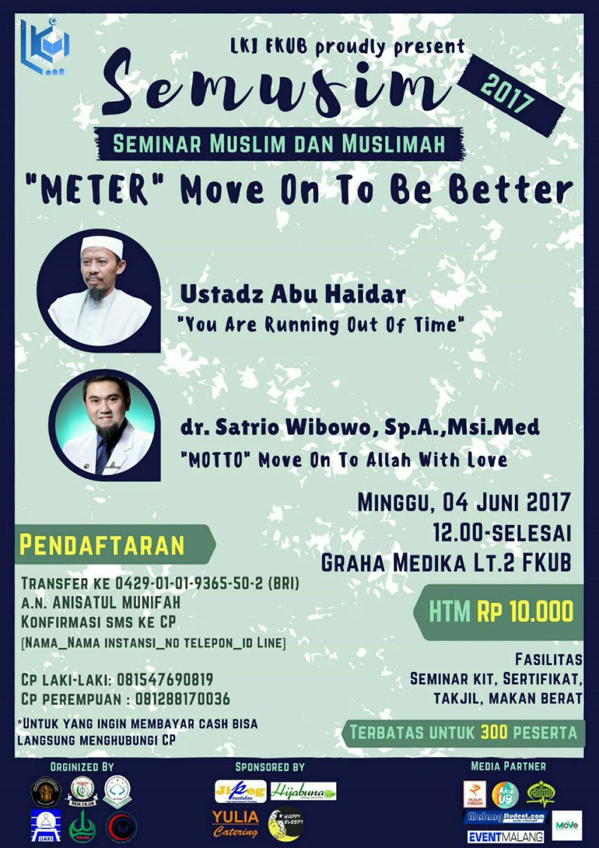 LKIFKUB's tweet photo. Hari, tanggal : Minggu, 04 Juni 2017
Pukul : 12.00 - selesai
Tempat : Graha Medika Lt. 2 FKUB
HTM : Cuma 10K aja !! 😃 https://t.co/RixZzulSyC