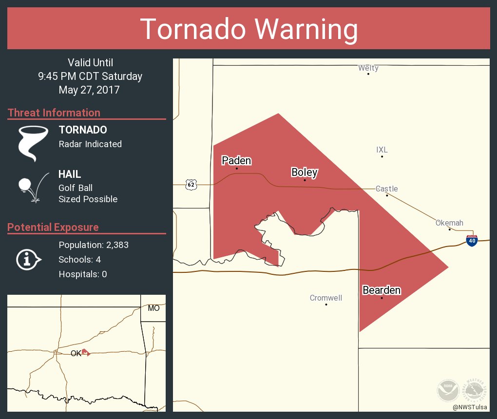 Tornado Warning including Boley OK, Paden OK, Bearden OK until 945 PM CDT NWS Tornado Scoopnest