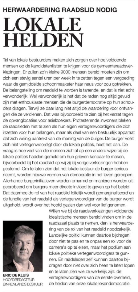 Herwaardeer het raadslidmaatschap. Uitstekend hoofdredactioneel commentaar van <a href="/edekluis/">Eric de Kluis</a> in <a href="/BBnieuws/">Binnenlands Bestuur</a> #leesdatblad