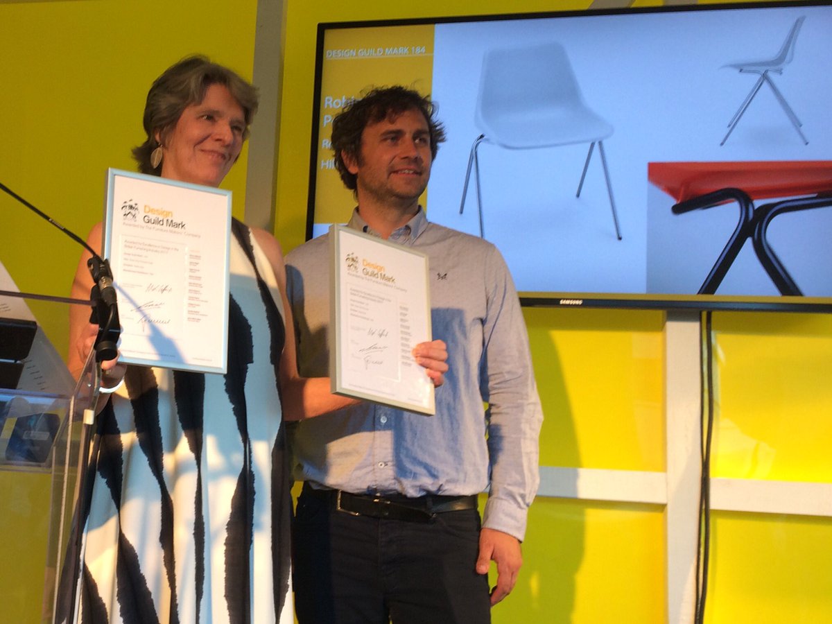 Robin_Lucienne's tweet photo. We're still buzzing! @FurnitureMkrsCo #DesignGuildMark2017 awarded to both #RobinDay @HilleFurniture Polypropylene #classics! https://t.co/qhuaskcR0M