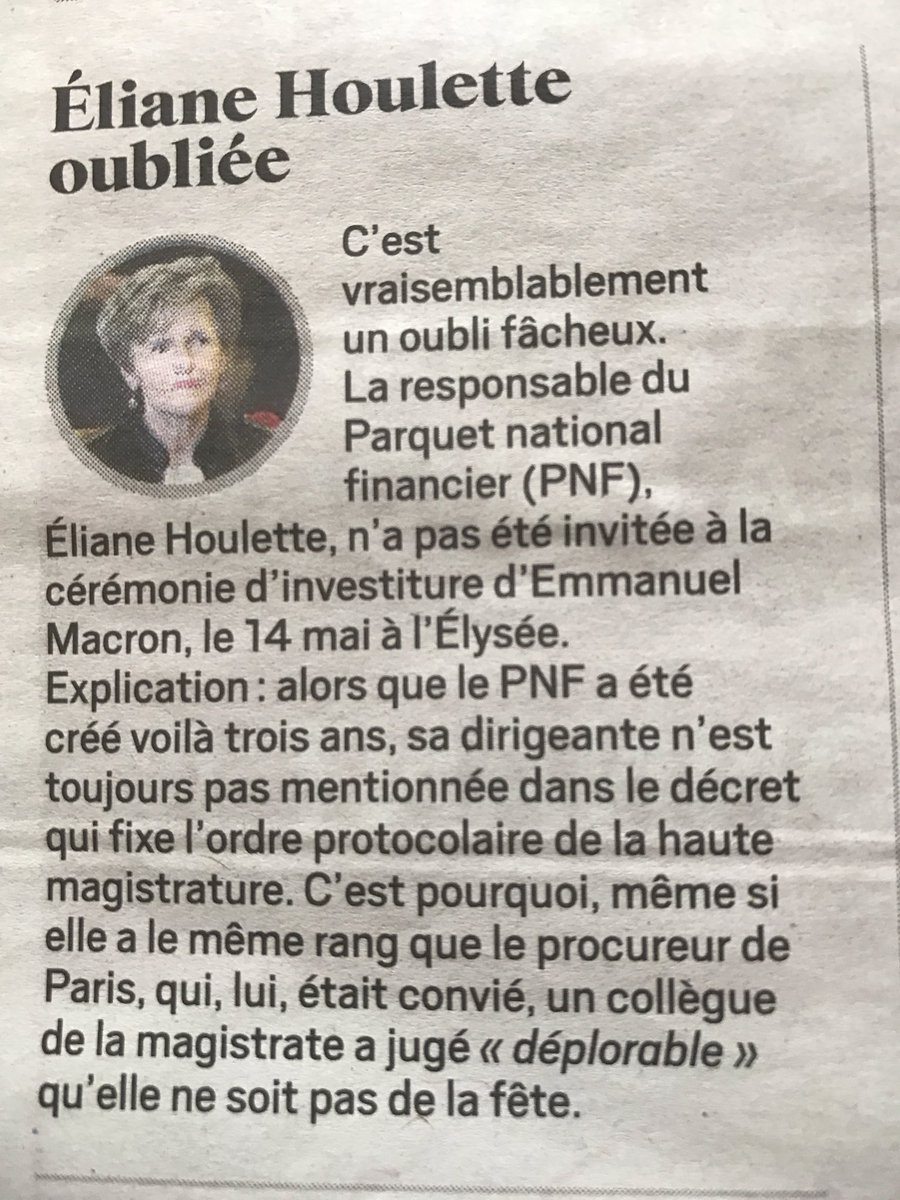 jsferjou's tweet photo. Une non invitation à l'Elysée "déplorable" car Mme Houlette est très à cheval sur les usages ou qu'elle estime qu'on lui devait qqchose...? https://t.co/ESN9AdDbyZ