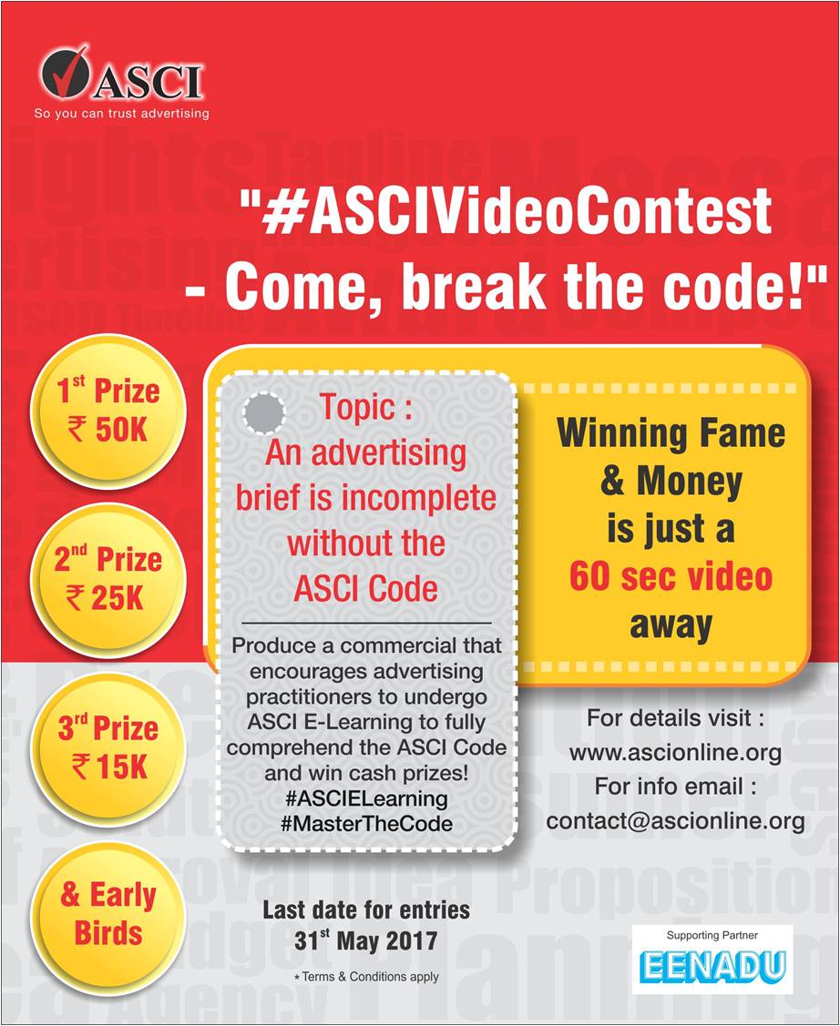 ascionline's tweet photo. #WorthyWeekend - Break the Code #today. Participate in #ASCIVideoContest Cash prizes upto 50K. https://t.co/3WZrSlnF97 #clientproposals https://t.co/QfT8AxaK5Y