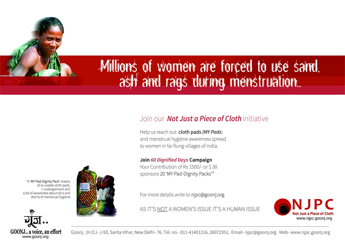 goonj's tweet image. Today is Menstrual Hygiene ​D​ay​.It is a basic human issue​ surrounded by a culture of shame and silence #goonj #notjustapieceofcloth #njpc