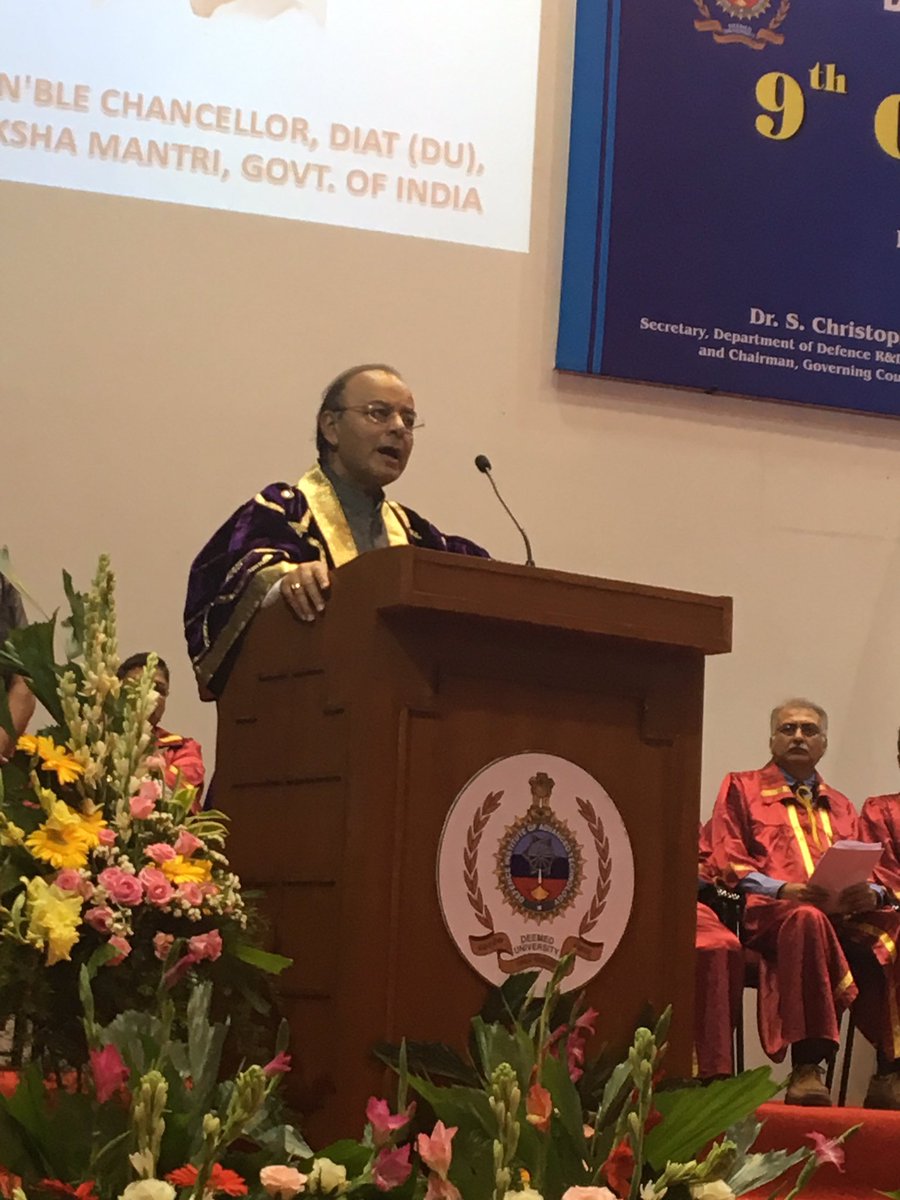 arunjaitley's tweet photo. Addressing the 9th Convocation of the Defence Institute of Advanced Technology, Pune, May 28, 2017 https://t.co/qIzPSjQAkl