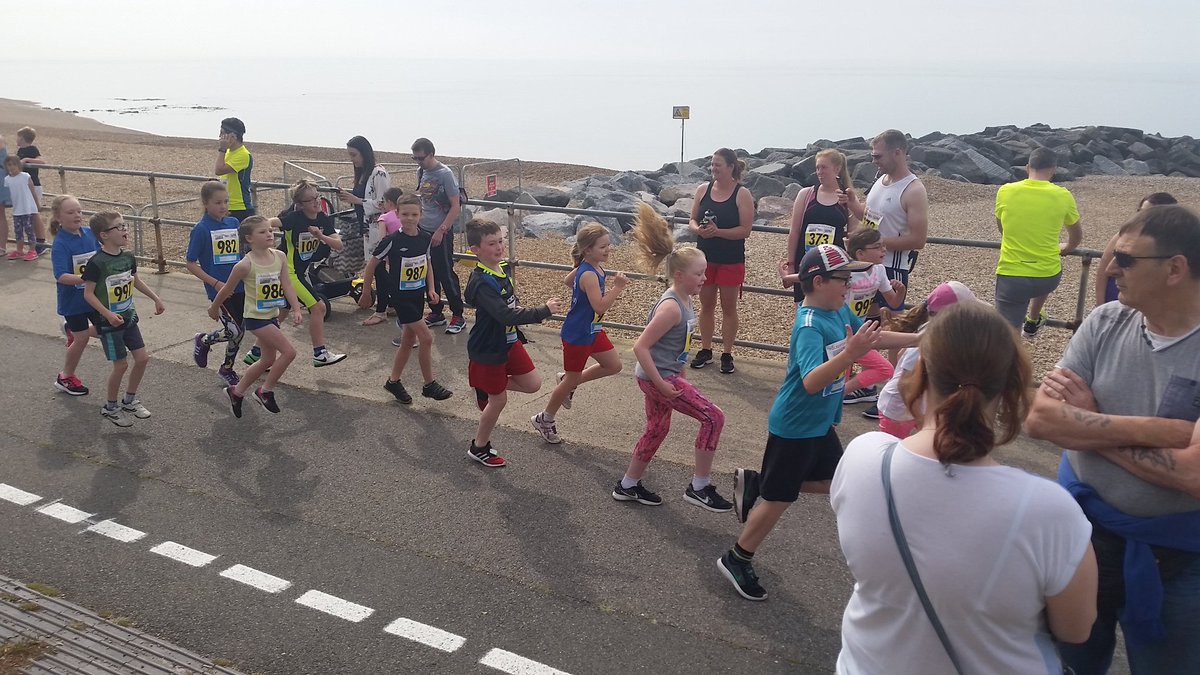 Warming up for Kids Race at 10k Folkestone Coastal
