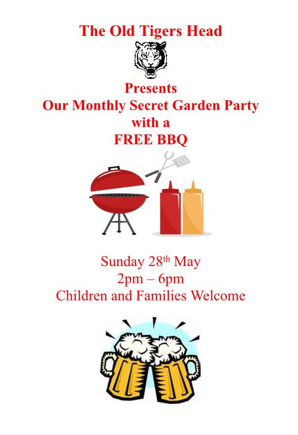 OldTigersHead's tweet photo. Come rain or shine.. our free BBQ in our secret garden will go ahead today! Come down for some good drinks and some free food' https://t.co/RQxc9prkDA