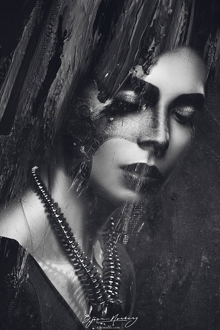 'Pull The Curtains Over My Voice' - Acrylics and digital manipulation. #mixedmedia #blackandwhite bjnorberg.com