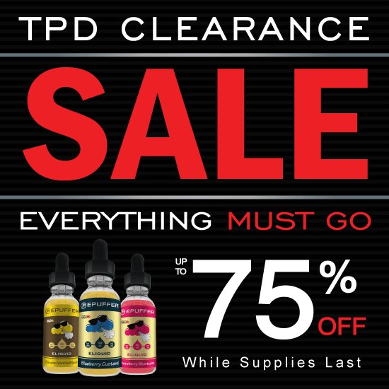 epuffers's tweet image. ePuffer TPD Sale. Save up-to 75% on all 30ml and 60ml e-liqud. Shop now at: epuffer.co.uk
