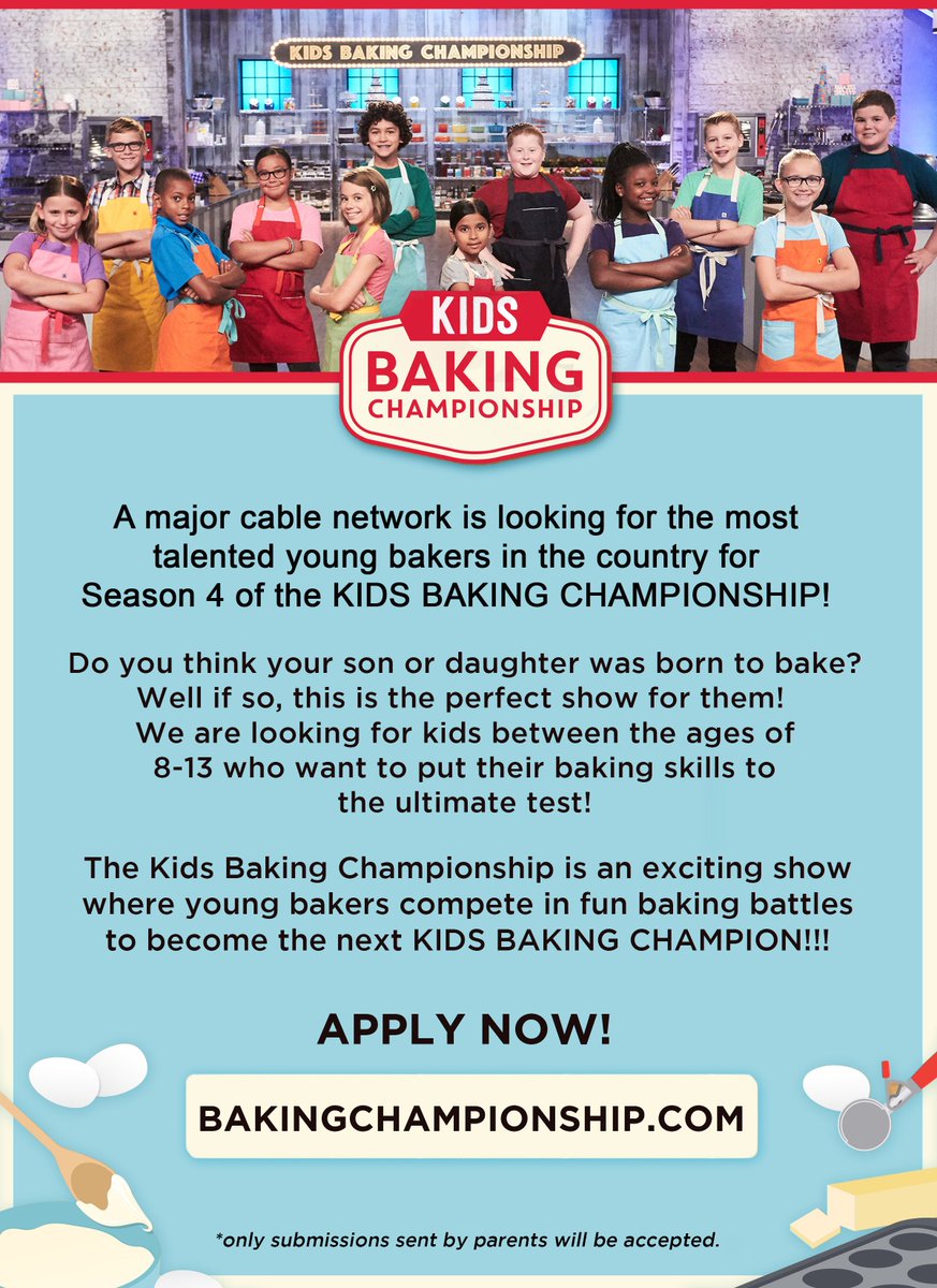 aaumastate's tweet photo. @FoodNetwork looking 4 Kids Baking Championship contestants ages 8-13  Know of someone?  Help spread the word. https://t.co/rGdA2BtJOH https://t.co/O7ngZHNcPD