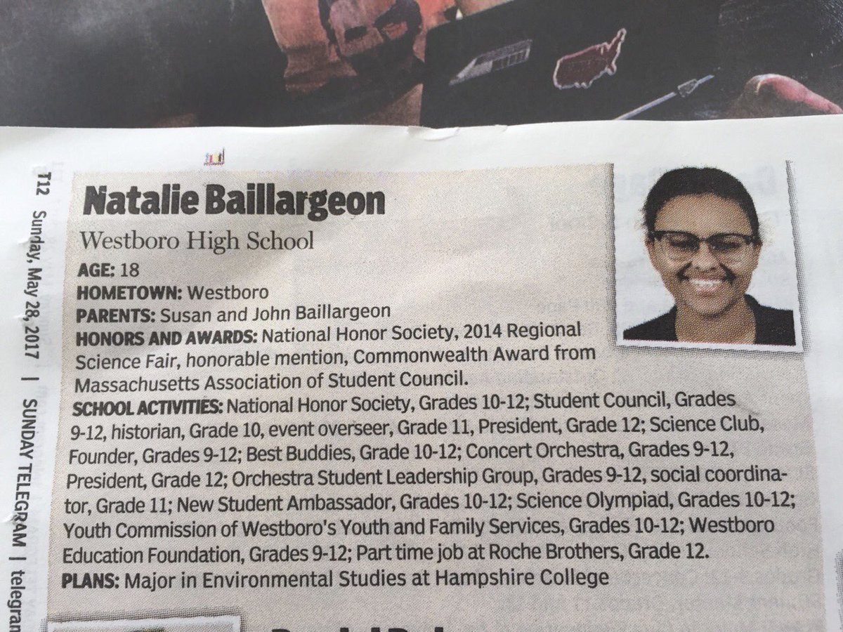 Congrats Natalie!!  From today's Worcester Telegram <a href="/WboroPrincipal/">WHS Principal</a>