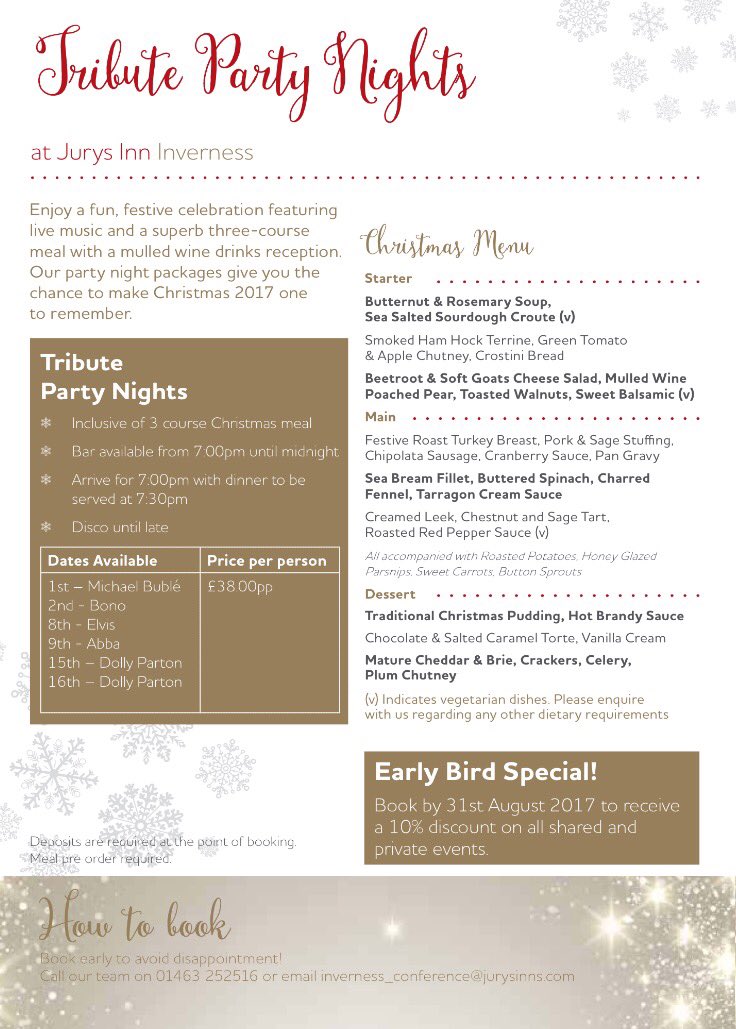 Lots of TRIBUTE PARTY NIGHTS to choose from this #Christmas at <a href="/JurysInverness/">Jurys Inn Inverness</a> Book before August 31st for 10% #discount #inverness